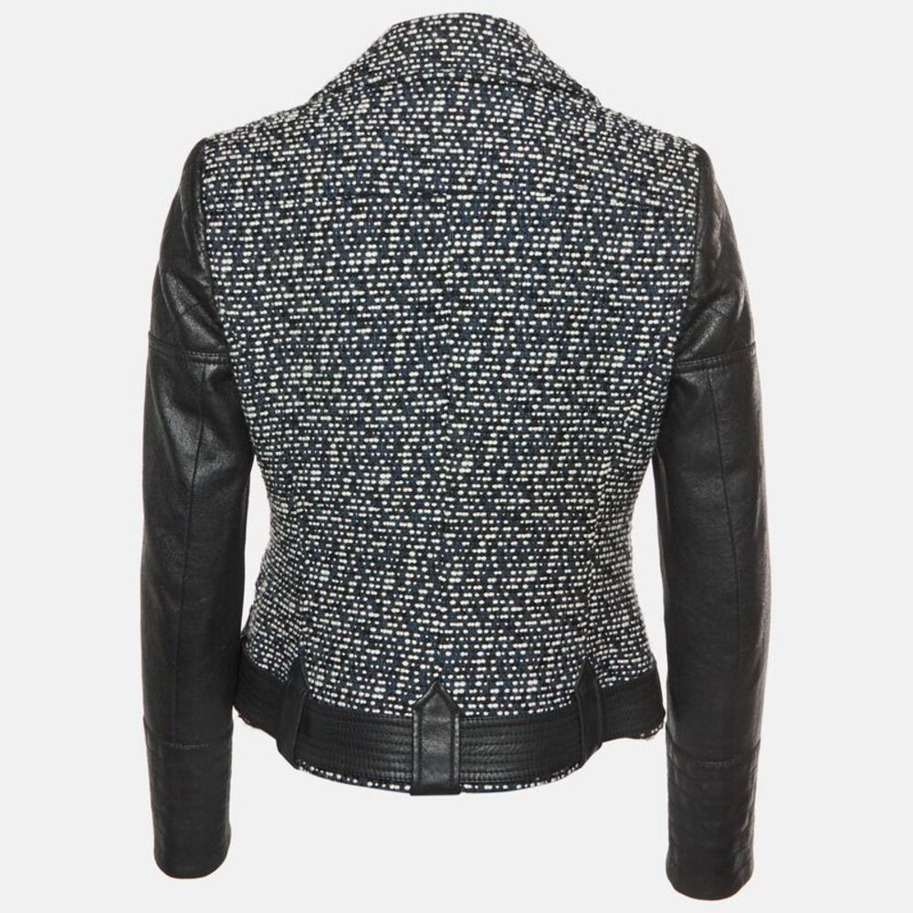 Karen Millen Black Tweed And Leather Biker Jacket M - Picture 2 of 5